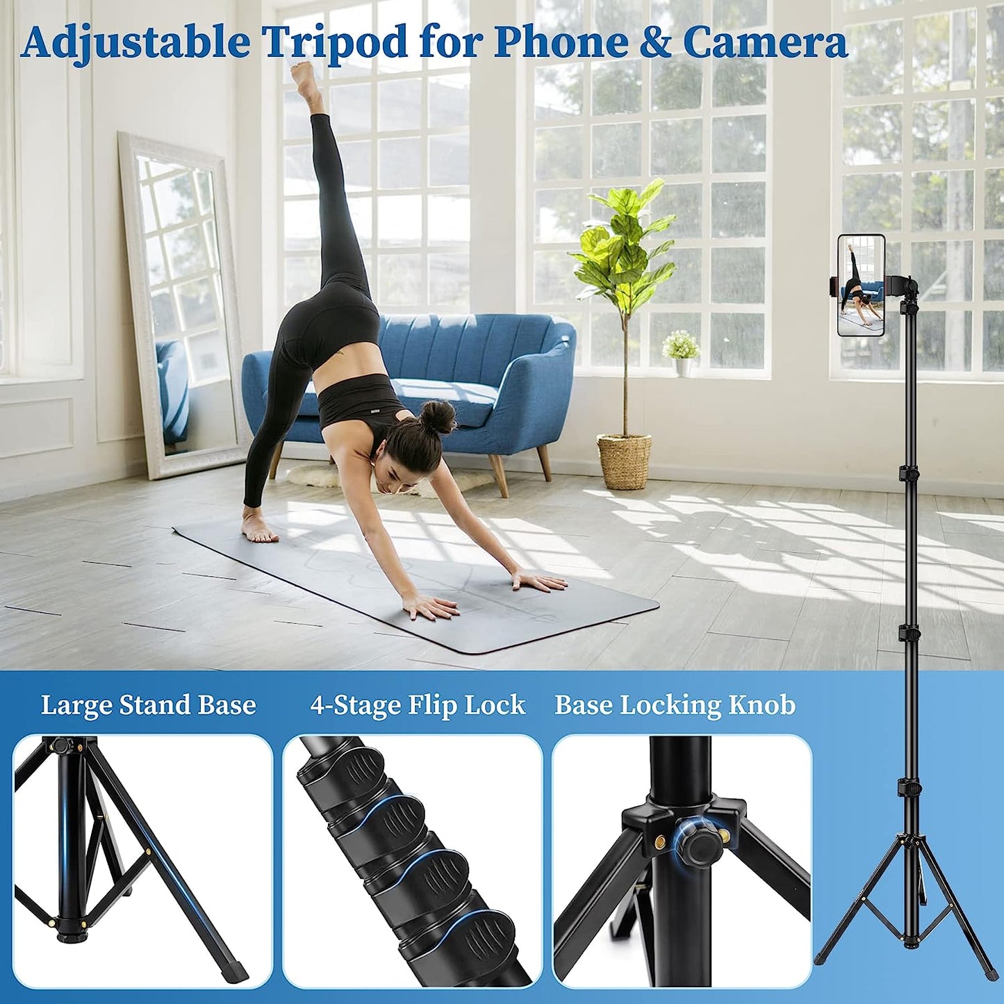 Phone Tripod Selfie Stick Tripods, 70" Cell Phone Tripod Stand with Remote/Phone Holder/Carry Bag, Aluminum Alloy Selfie Stick Tripod, Compatible with iPhone/Samsung/GoPro/Smartphone(USA)