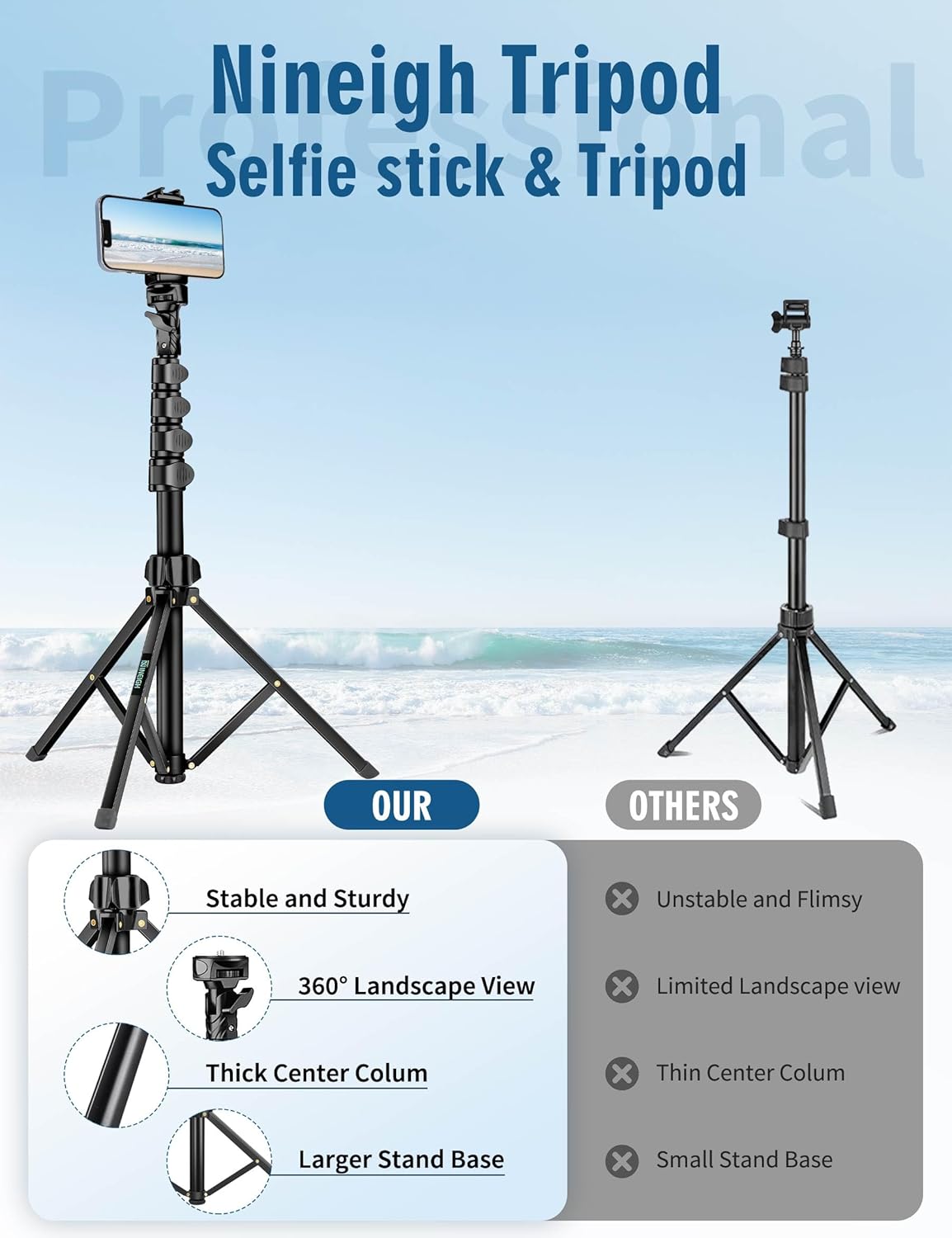 Phone Tripod, 85" Tripod for Cell Phone iPhone with Gooseneck, Aluminum Tripods Stand for Video Recording Photo Vlog, Travel Cellphone Tripod with Remote Compatible with iPhone Android(US)