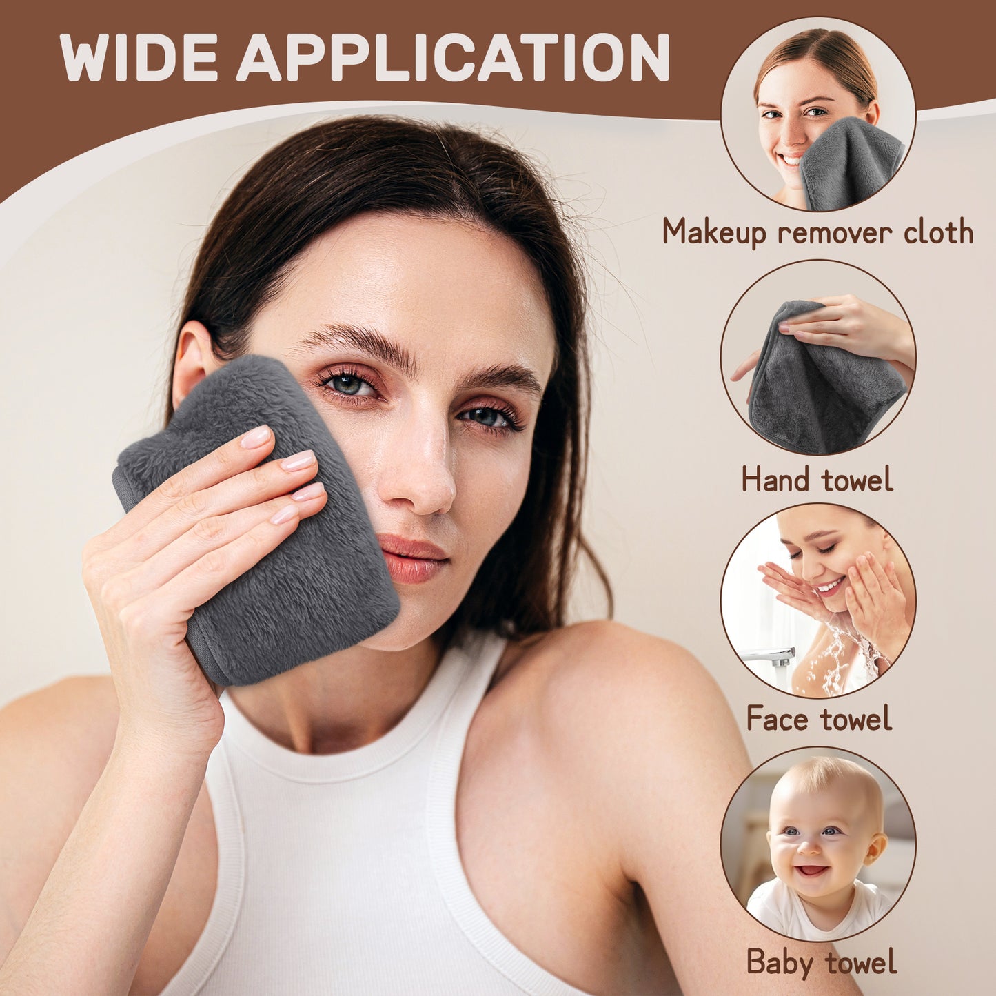 Makeup Remover Cloth, Microfiber Flannel Face Cloth 4pcs Reusable Facial Cleansing Cloth for All Skin Types Make Up Removing(18x33 cm, Grey(EU)