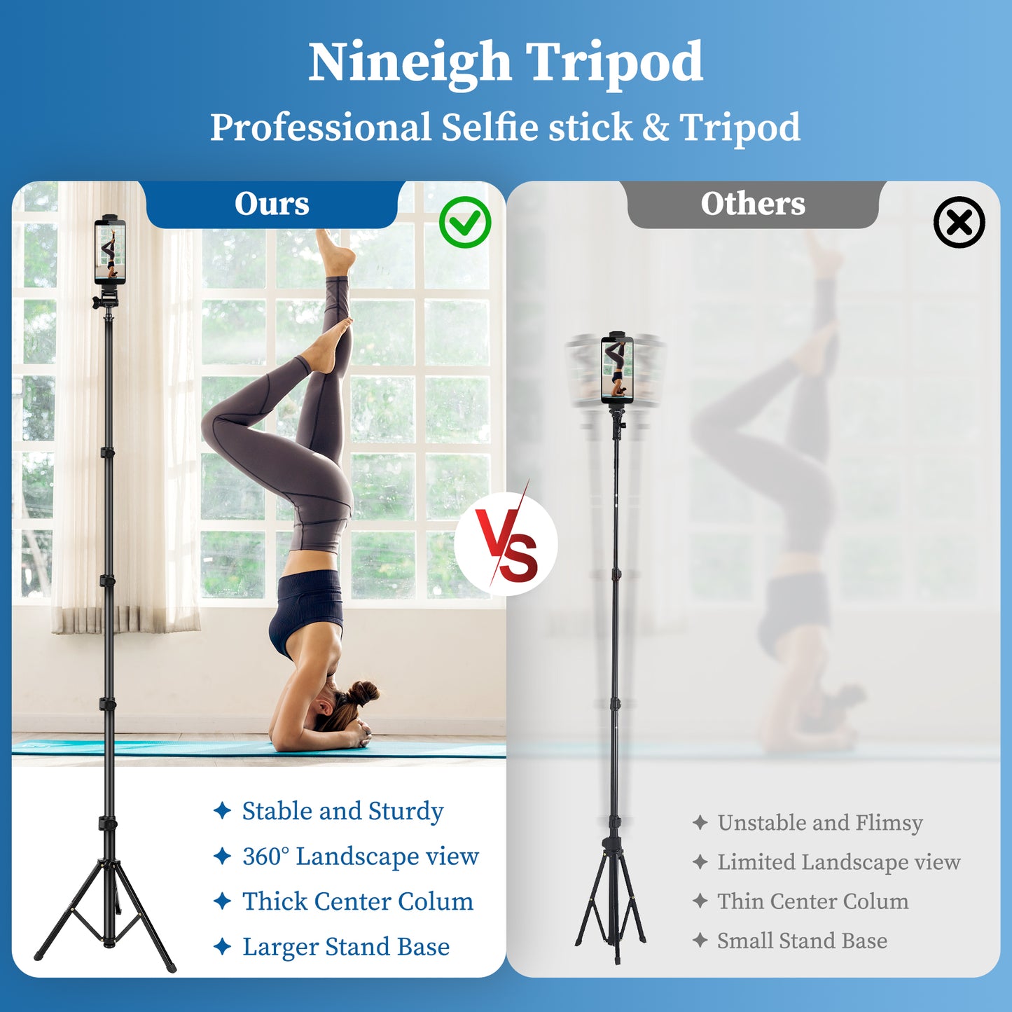 Phone Tripod, 70" Selfie Stick Tripod Stand Cell Phone Tripods with Remote Phone Holder Carry Bag, Aluminum Alloy Selfie Stick Tripods, Compatible with iPhone Samsung GoPro Smartphone(US)