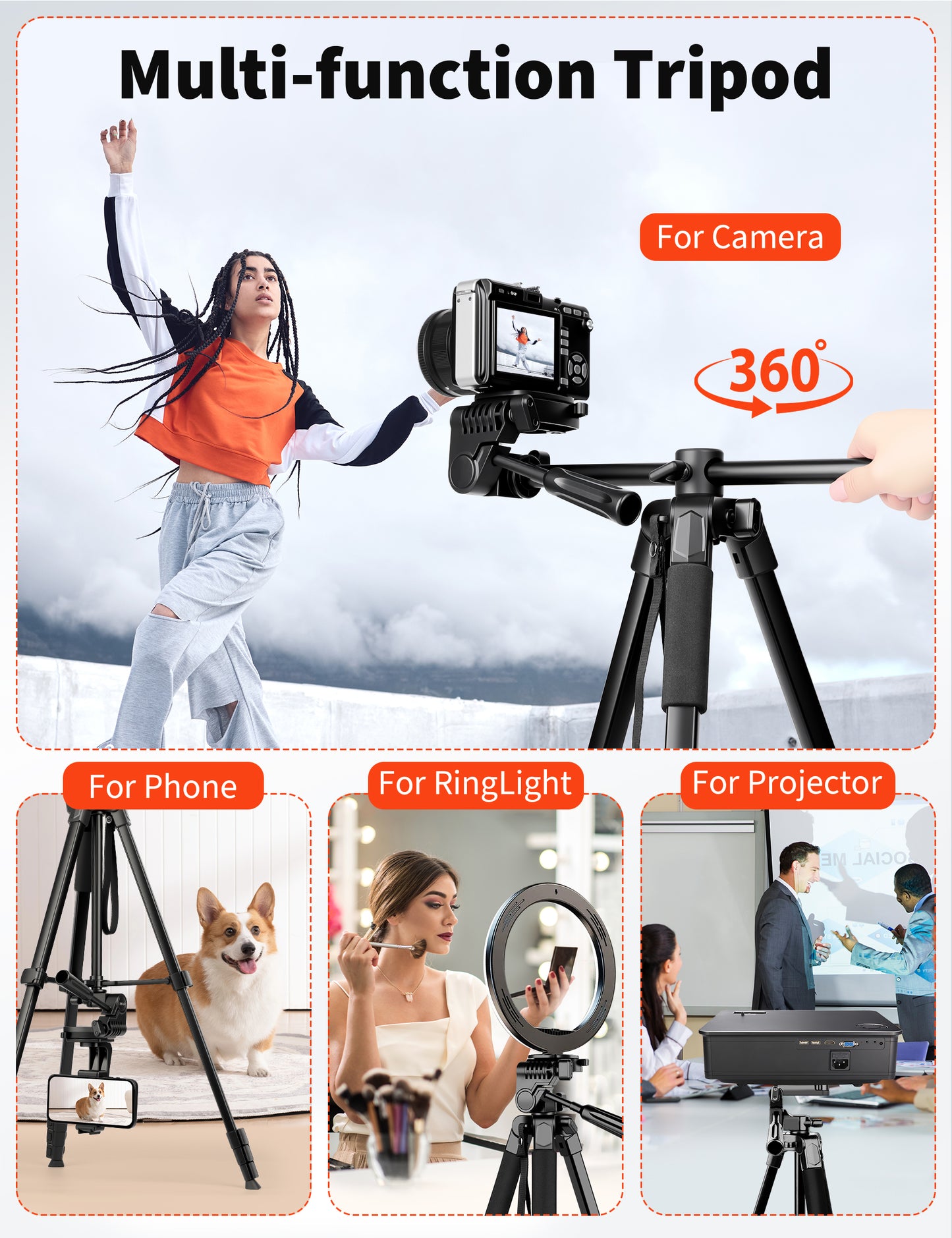 Nineigh 75" Phone Tripod Stand, Overhead Tripod for iPhone with Remote, Portable Horizontal Mount for Video, Live Streaming & Vlogging, Compatible with iPhone Camera(US)