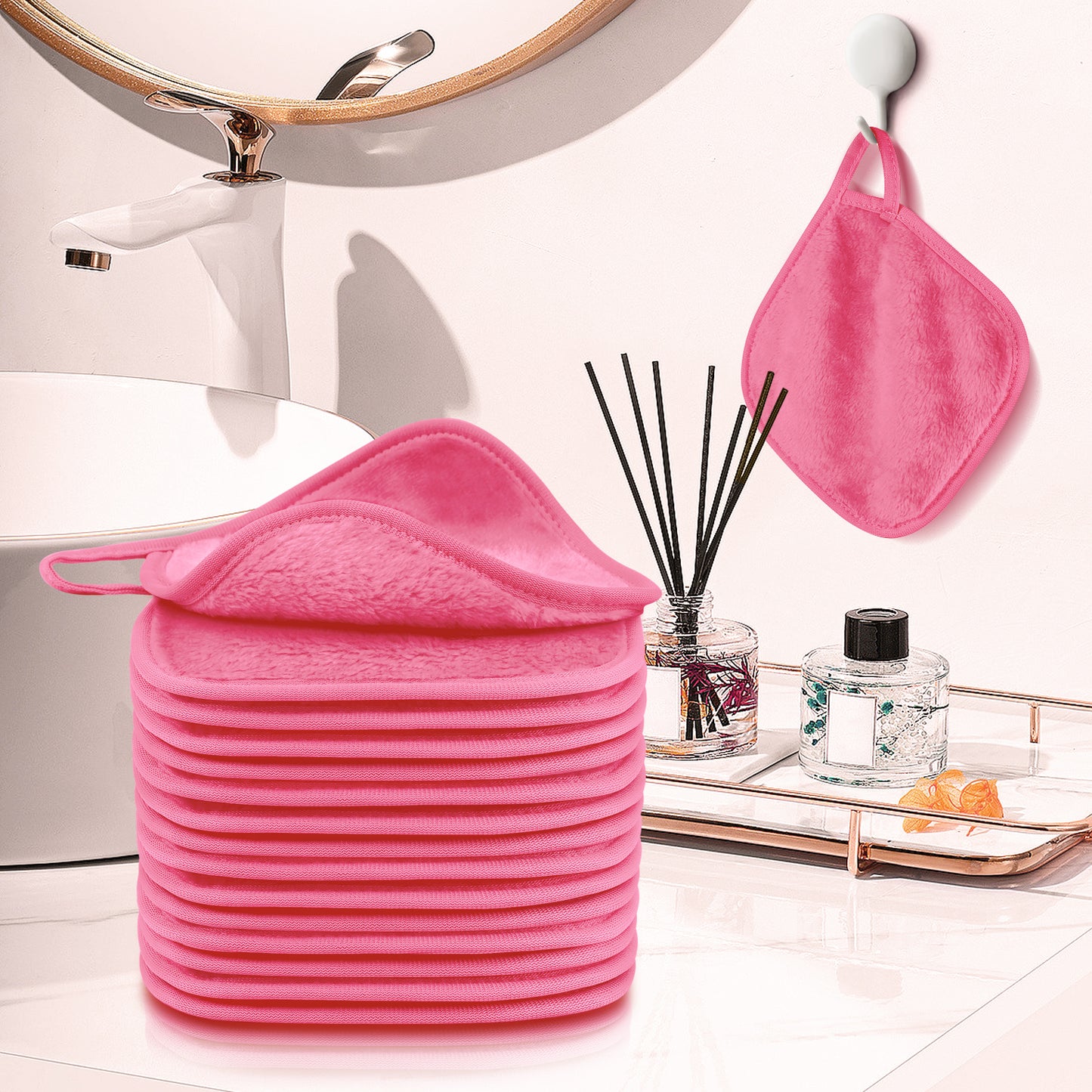 15 Pack Microfibre Face Cloth, 15 x 15 cm Makeup Remover Cloth Reusable Face Cloths for Cleansing, Ultra Soft Makeup Remover Pads for Daily Travel Cosmetic Erase, Pink(EU)