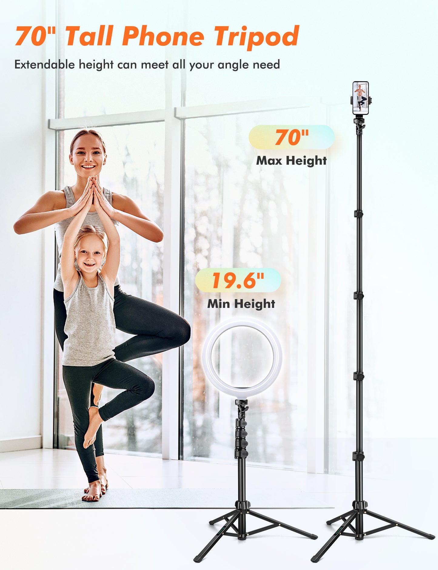 Phone Tripod, 71" Tripod for iPhone, Selfie Stick Tripod Stand with Remote, iPhone Tripod & Tall Travel Tripod for Recording Video Selfies Photo, Compatible with iPhone 14 Pro Max 13 12 11 Cell Phone(USA)