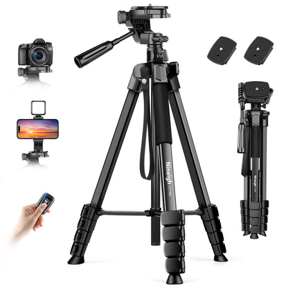 Camera Phone Tripod, 75'' Lightweight DSLR Camera Stand with 3 Way Pan Head, Horizontal Tripod for Smartphone with Remote and Carry Bag for Travel Video Photography YouTube Vlog(EU