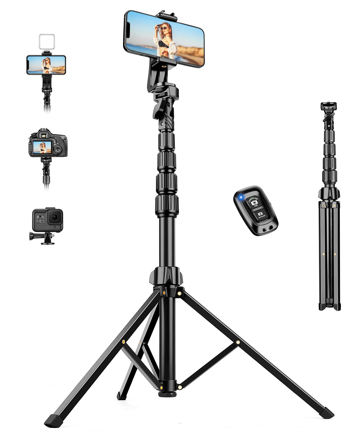 Nineigh 75'' Phone Tripod for iPhone, Lightweight Mobile Phone Tripod Stand for Filming, Extendable Selfie Tripod for Smartphone with Remote, Compatible with iOS/Andriod/Small Camera(EU)