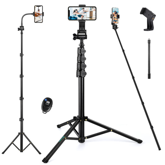 Nineigh Phone Tripod Stand, 72" Selfie Stick Tripod Portable Travel Tripods, Aluminum Hose Phone Stand Tripod for Video Recording Photo Vlog Compatible with iPhone Plus iPad Cellphone Cameras(USA)