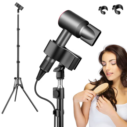 Hair Dryer Stand Hands Free, 20-63 Inch Adjustable Hair Dryer Holder with Tripod & Universal Clip, Blow Dryer Stand for Bathroom Salon Home, Perfect for Long Hair & Stylists(US)