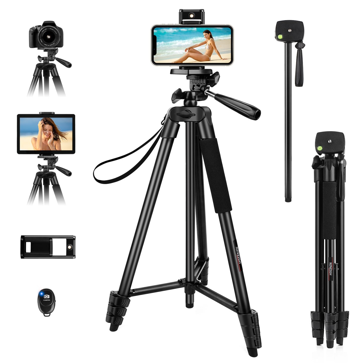 Camera Tripod 65" Phone Tripod Stand for Recording Wireless Remote Selfie Stick, Travel Tripod Camera Phone Tablet for Video Recording Selfies Vlog, Compatible with iPhone Android iPad Camera(USA)