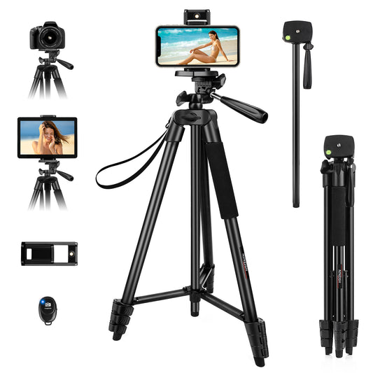 Camera Tripod 65" Phone Tripod Stand for Recording Wireless Remote Selfie Stick, Travel Tripod Camera Phone Tablet for Video Recording Selfies Vlog, Compatible with iPhone Android iPad Camera(USA)