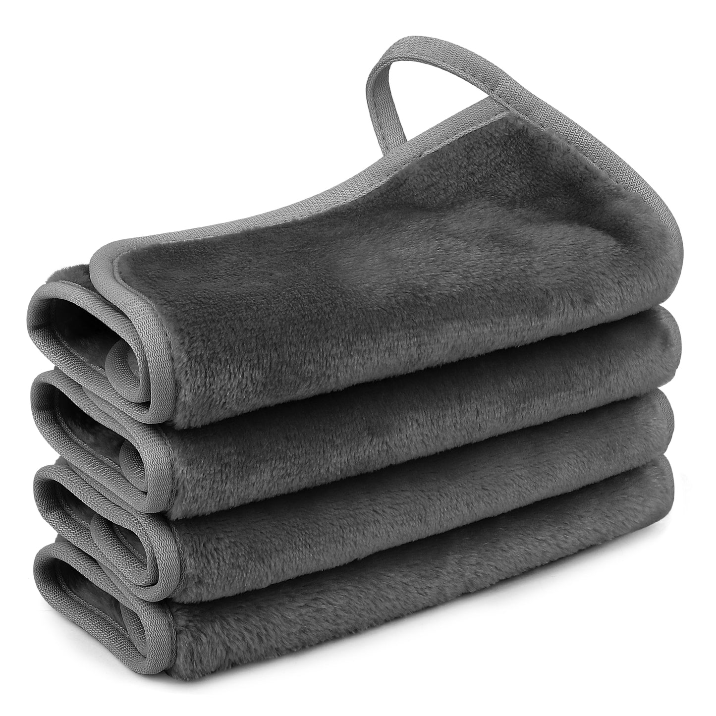 Makeup Remover Cloth, Microfiber Flannel Face Cloth 4pcs Reusable Facial Cleansing Cloth for All Skin Types Make Up Removing(18x33 cm, Grey（EU）