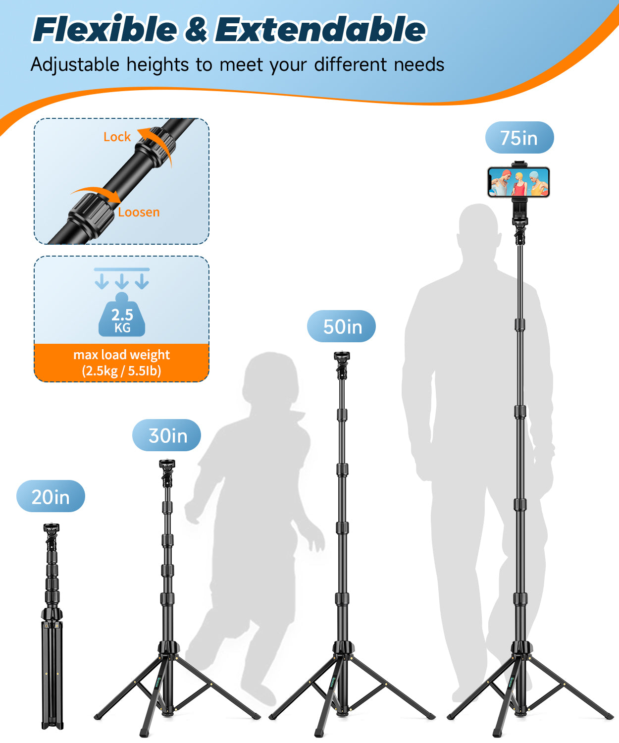 Nineigh 75'' Phone Tripod for iPhone, Lightweight Mobile Phone Tripod Stand for Filming, Extendable Selfie Tripod for Smartphone with Remote, Compatible with iOS/Andriod/Small Camera(EU)