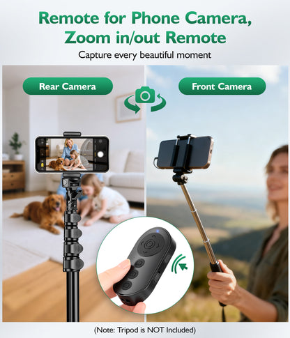 Phone Stand with Remote Wireless Remote Control, Phone Camera Remote Shutter Zoom Front/Rear Camera Switch for iPhone iPad Android Cellphone, Scrolling Remotes for TikTok, Kindle App, Photo, Video(US)