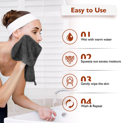 Makeup Remover Cloth, Microfiber Flannel Face Cloth 6pcs Reusable Facial Cleansing Cloth for All Skin Types Make Up Removing(20x40 cm, Grey（EU）