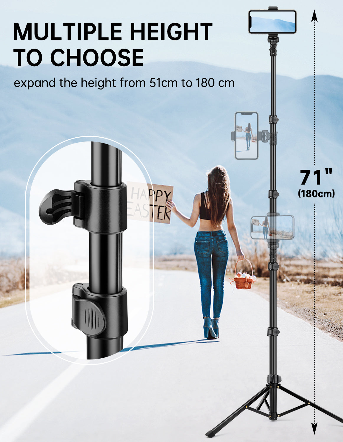 Nineigh Phone Tripod Stand, 71'' Extendable Selfie Stick Tripod for iPhone, Lightweight Mobile Phone stand for Filming with Remote, Compatible with Samsung Huawei Small Camera（EU）