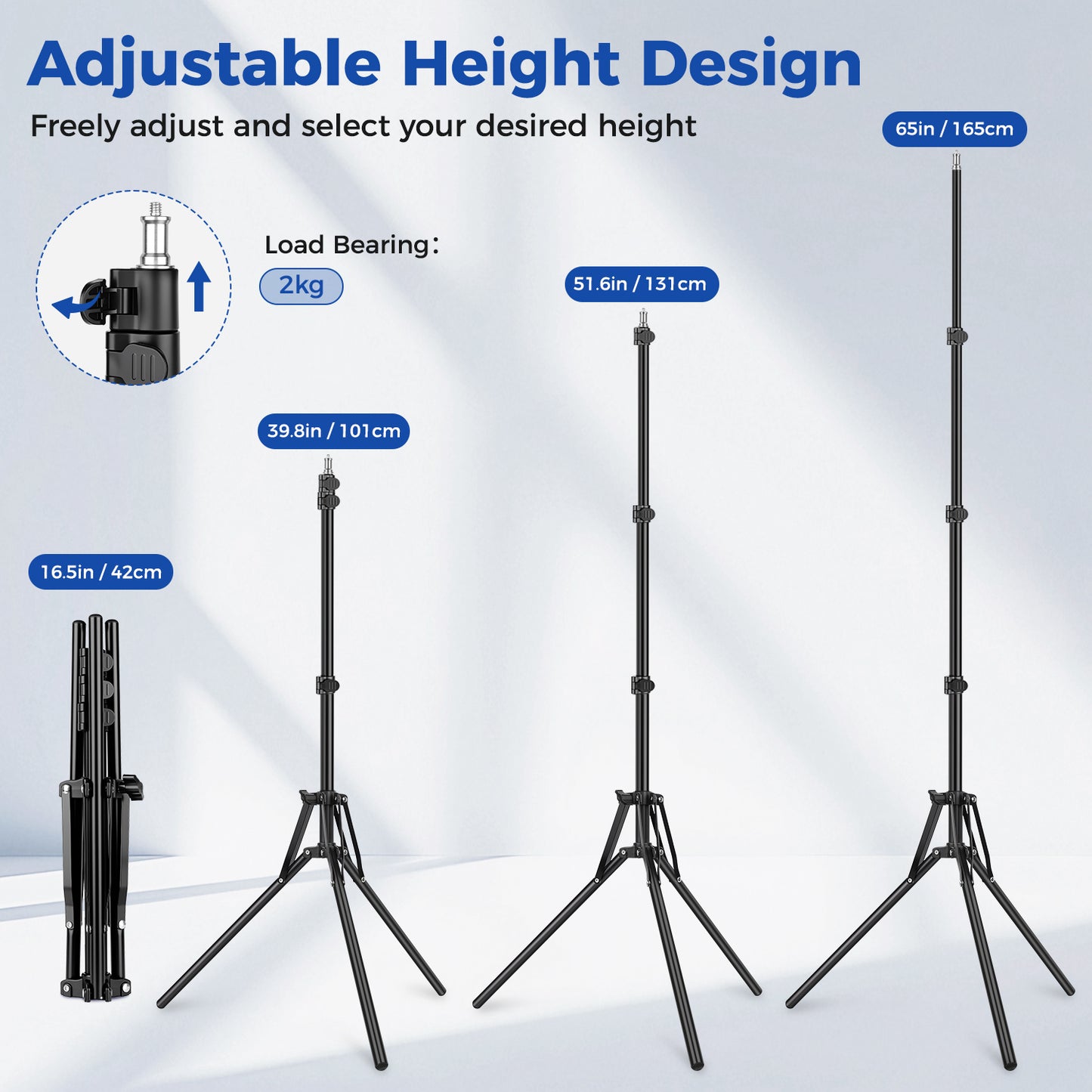 Nineigh Phone Tripod with Ball Head, 65'' Light Stand for Photography with 2 Pack, Reversible and Portable Tripod for Smartphone/Small Camera/Ring Light/Umbrella/Reflector/Softbox(EU))