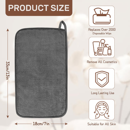 Makeup Remover Cloth, Microfiber Flannel Face Cloth 4pcs Reusable Facial Cleansing Cloth for All Skin Types Make Up Removing(18x33 cm, Grey（EU）