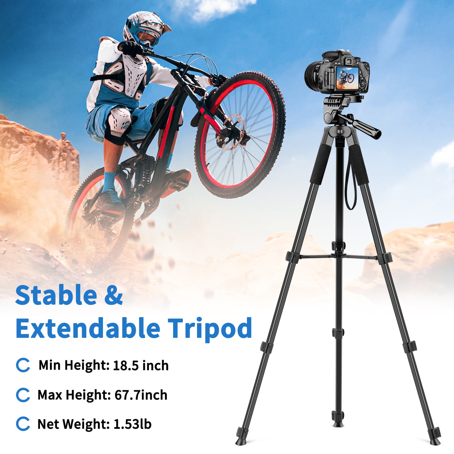 Nineigh Tripod for iPhone, 68" Mobile Phone Tripod Stand with Remote, Lightweight and Extendable Travel Tripod for Smartphone/ Small Camera(EU)