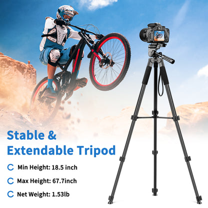 Nineigh Tripod for iPhone, 68" Mobile Phone Tripod Stand with Remote, Lightweight and Extendable Travel Tripod for Smartphone/ Small Camera(EU)