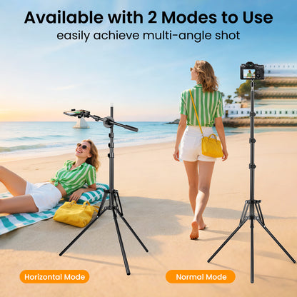 Nineigh 85'' Tall Phone Tripod, Portable Tripod for iPhone with Extendable Arm & Remote, Overhead Mobile Phone Stand for Filming, Compatible with Smartphone/Small Camera/Ring Light