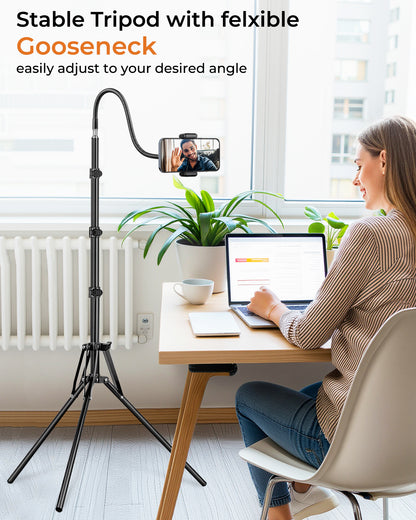 79" Tall Tripod for Smarhone, Mobile Phone Tripod with Flexible Gooseneck & Remote, Reverse Folding iPhone Stand for Filming, Compatible with Camera/Ring Light/Small Softbox(EU