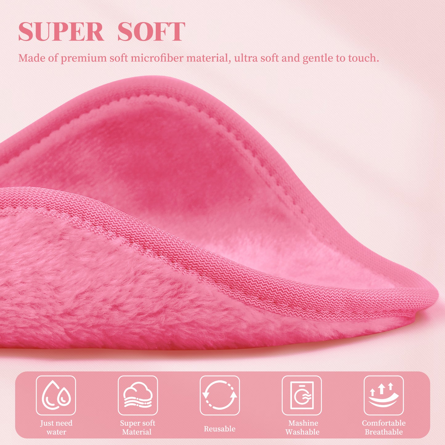 15 Pack Microfibre Face Cloth, 15 x 15 cm Makeup Remover Cloth Reusable Face Cloths for Cleansing, Ultra Soft Makeup Remover Pads for Daily Travel Cosmetic Erase, Pink(EU)