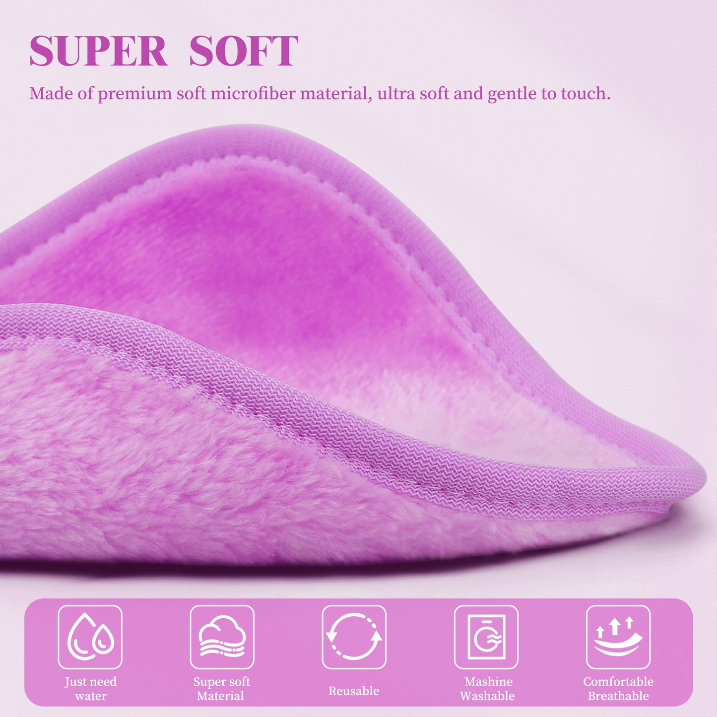 15 Pack Microfibre Face Cloth, 15 x 15 cm Makeup Remover Cloth Reusable Face Cloths for Cleansing, Ultra Soft Makeup Remover Pads for Daily Travel Cosmetic Erase, Purple(EU