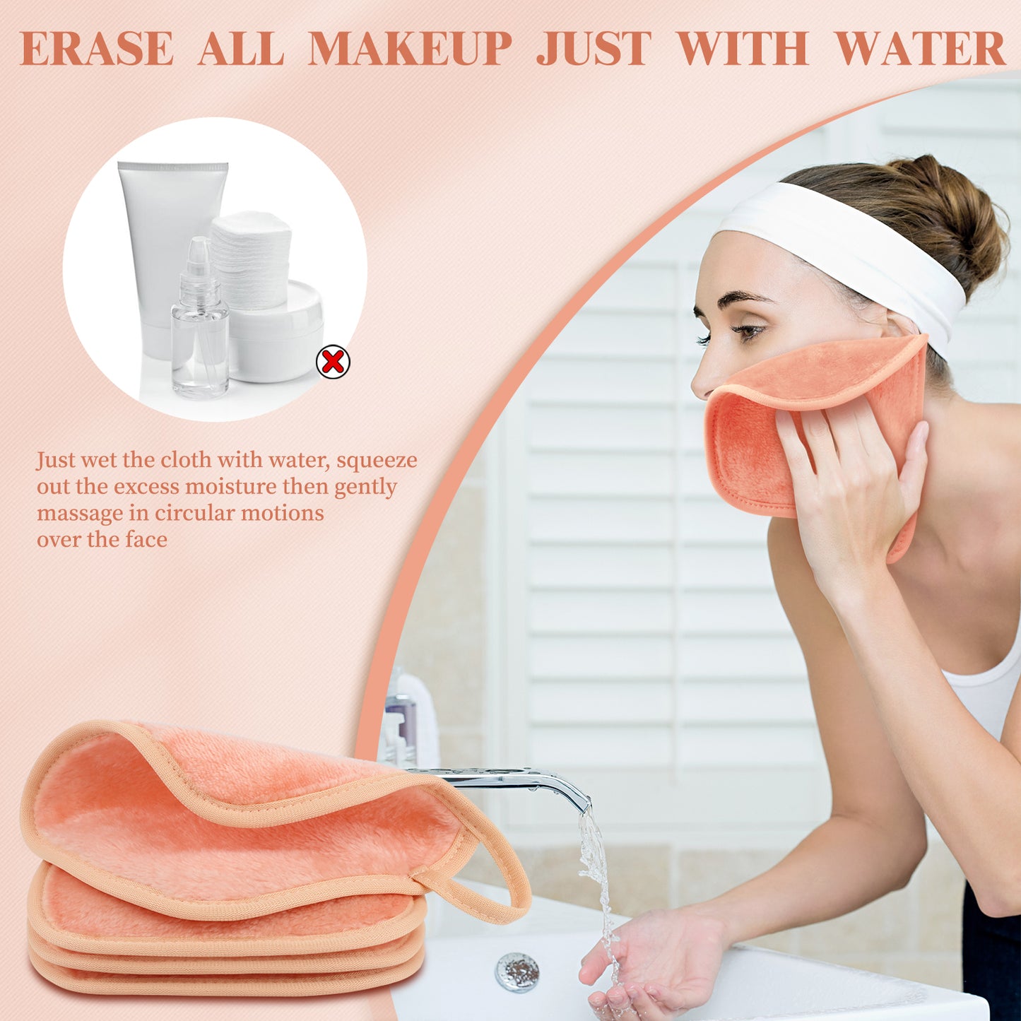 15 Pack Microfibre Face Cloth, 15 x 15 cm Makeup Remover Cloth Reusable Face Cloths for Cleansing, Ultra Soft Makeup Remover Pads for Daily Travel Cosmetic Erase, Orange(EU)