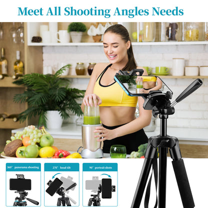 Camera Tripod 65" Phone Tripod Stand for Recording Wireless Remote Selfie Stick, Travel Tripod Camera Phone Tablet for Video Recording Selfies Vlog, Compatible with iPhone Android iPad Camera(USA)