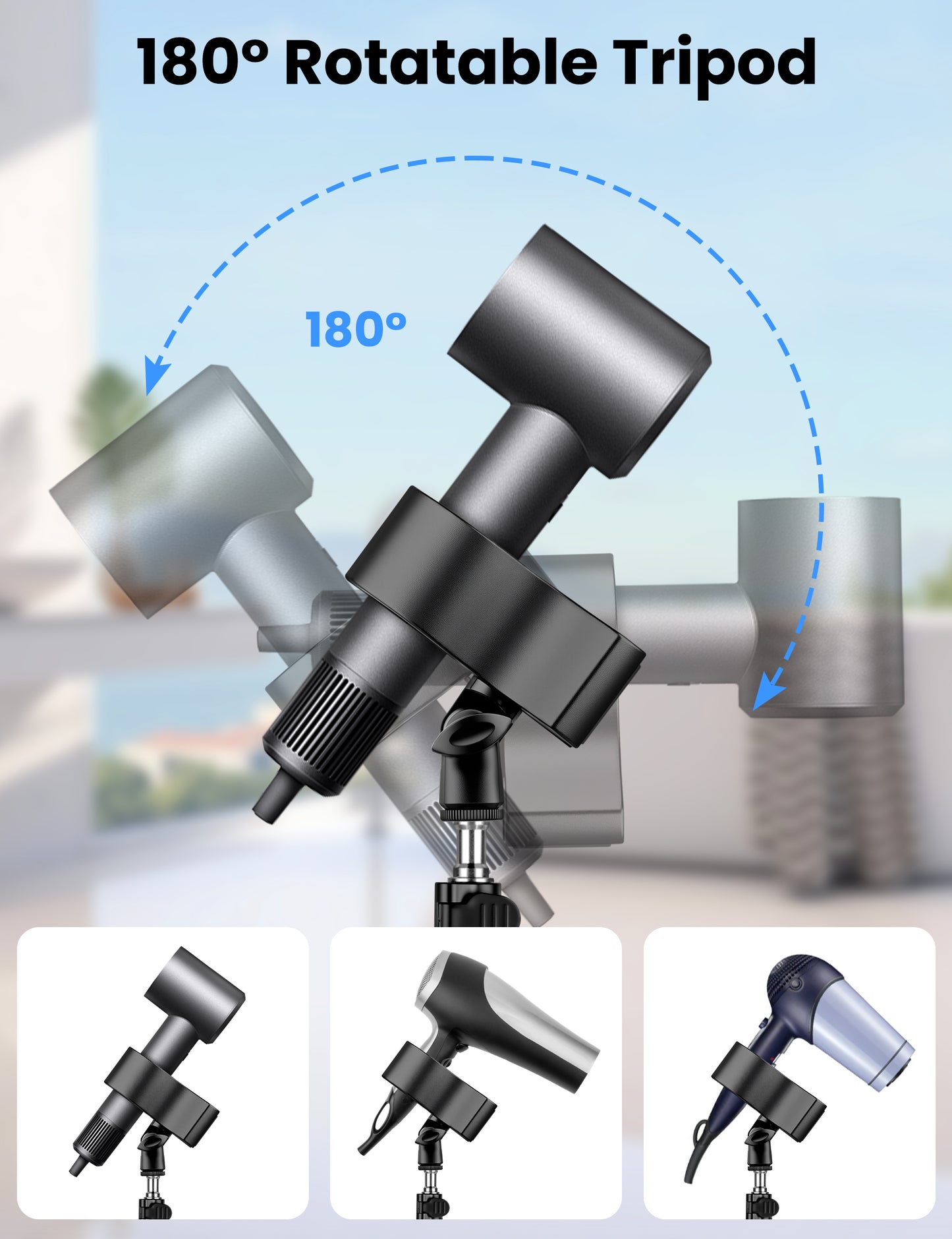 Hair Dryer Stand Hands Free, 20-63 Inch Adjustable Hair Dryer Holder with Tripod & Universal Clip, Blow Dryer Stand for Bathroom Salon Home, Perfect for Long Hair & Stylists(US)