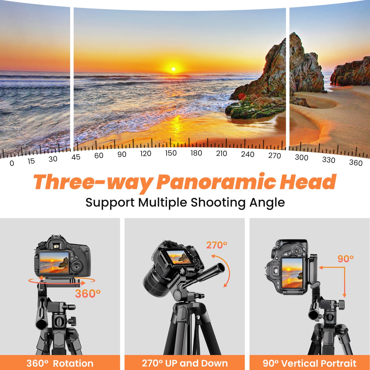 Camera Phone Tripod, 75'' Lightweight DSLR Camera Stand with 3 Way Pan Head, Horizontal Tripod for Smartphone with Remote and Carry Bag for Travel Video Photography YouTube Vlog(EU