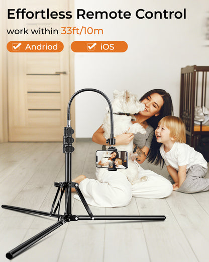 79" Tall Tripod for Smarhone, Mobile Phone Tripod with Flexible Gooseneck & Remote, Reverse Folding iPhone Stand for Filming, Compatible with Camera/Ring Light/Small Softbox(EU