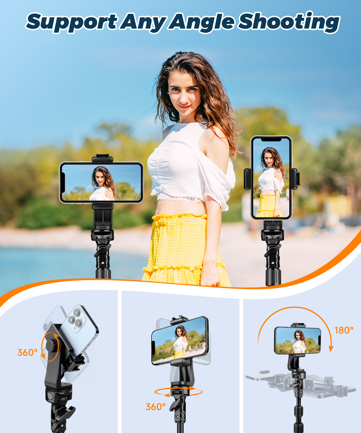 Nineigh 75'' Phone Tripod for iPhone, Lightweight Mobile Phone Tripod Stand for Filming, Extendable Selfie Tripod for Smartphone with Remote, Compatible with iOS/Andriod/Small Camera(EU)