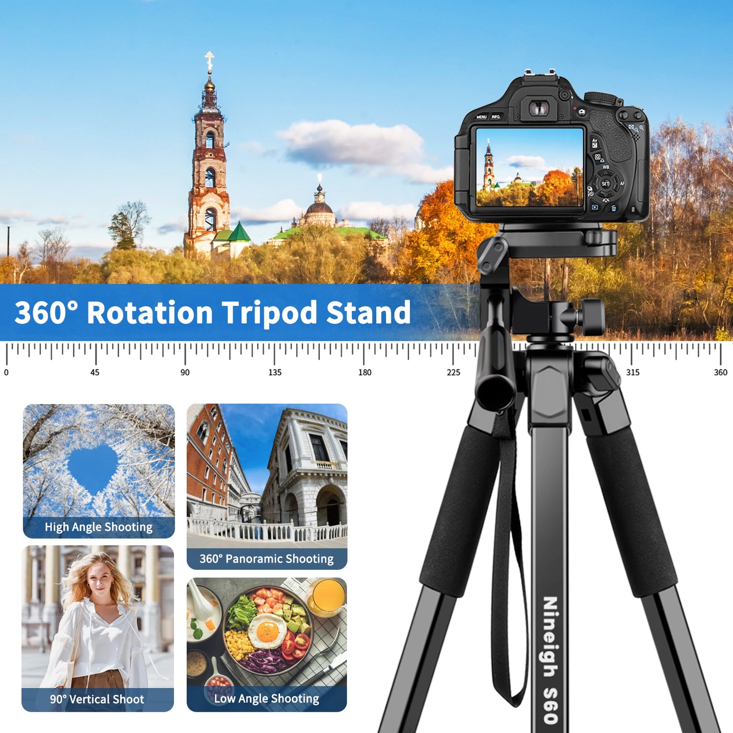 Nineigh Tripod for iPhone, 68" Mobile Phone Tripod Stand with Remote, Lightweight and Extendable Travel Tripod for Smartphone/ Small Camera(EU)