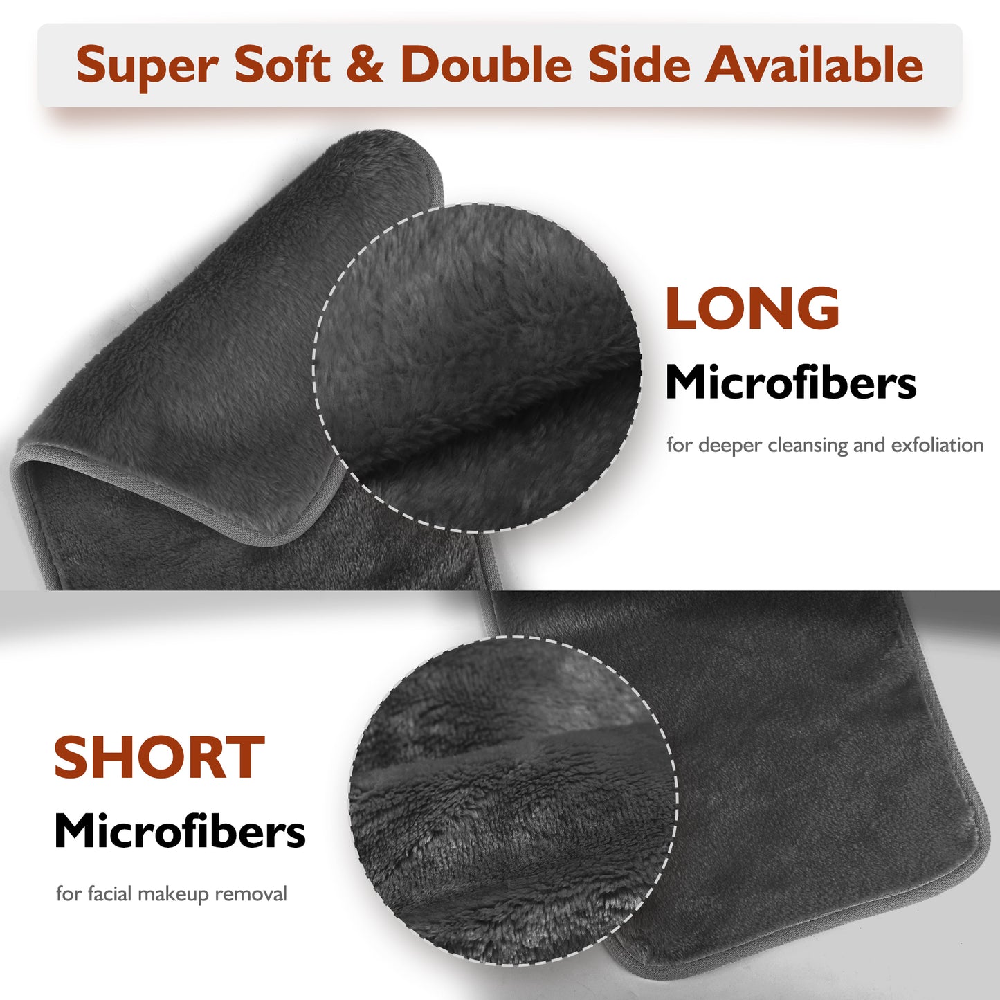 Makeup Remover Cloth, Microfiber Flannel Face Cloth 6pcs Reusable Facial Cleansing Cloth for All Skin Types Make Up Removing(20x40 cm, Grey（EU）