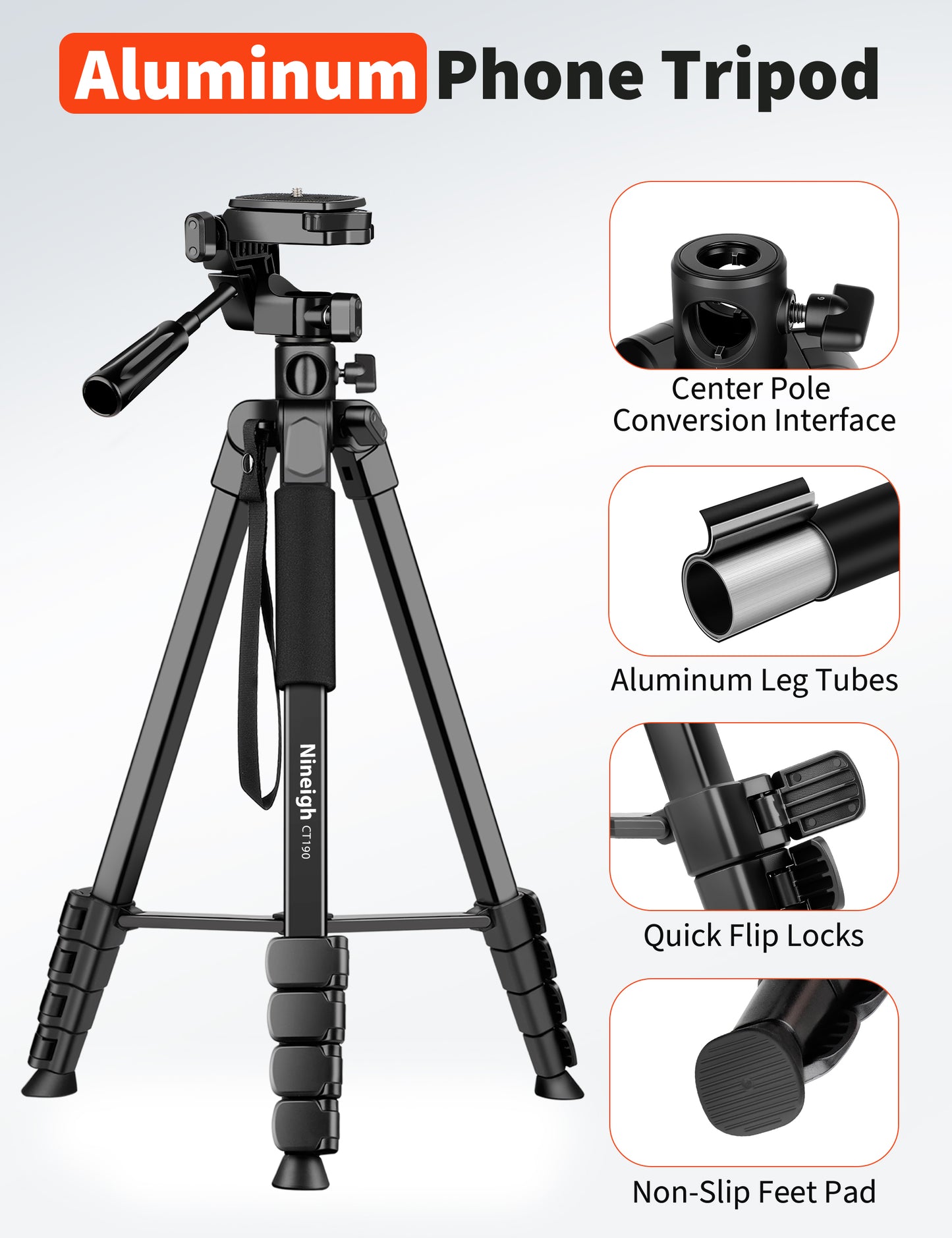 Nineigh 75" Phone Tripod Stand, Overhead Tripod for iPhone with Remote, Portable Horizontal Mount for Video, Live Streaming & Vlogging, Compatible with iPhone Camera(US)