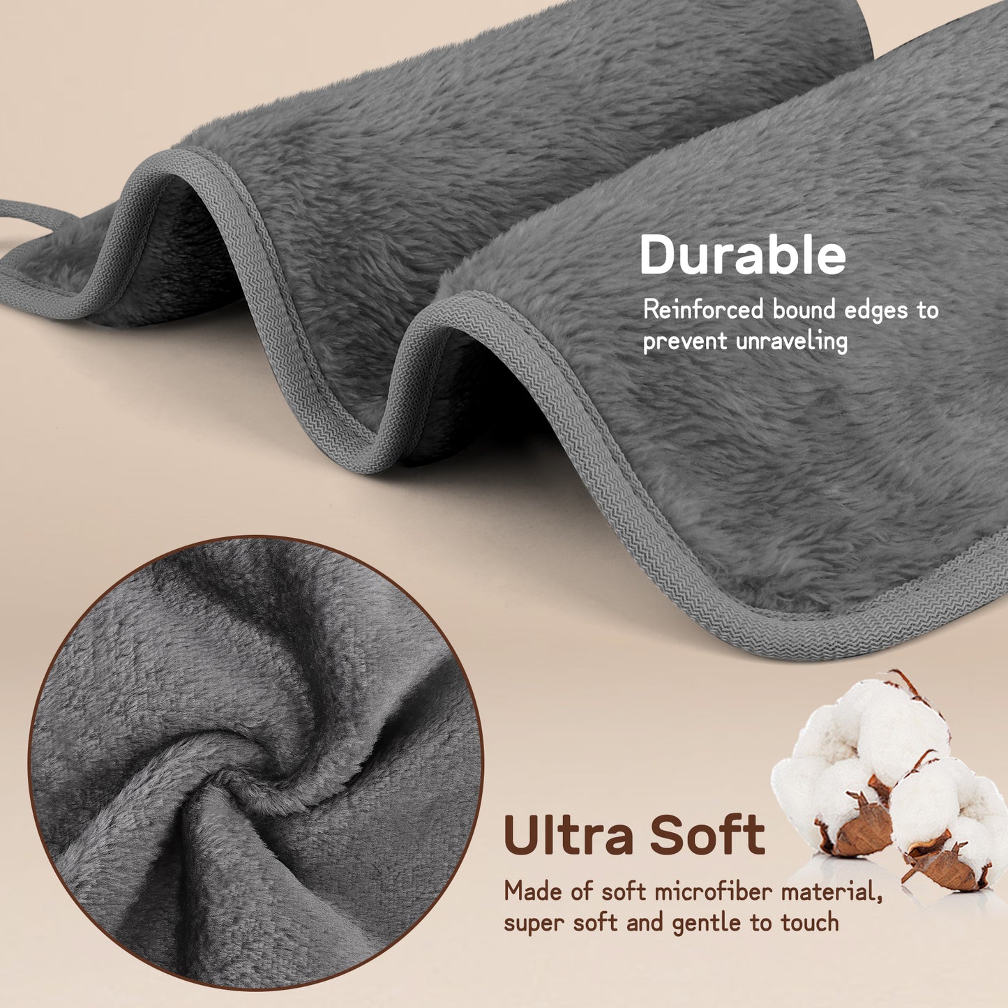 Makeup Remover Cloth, Microfiber Flannel Face Cloth 4pcs Reusable Facial Cleansing Cloth for All Skin Types Make Up Removing(18x33 cm, Grey（EU）