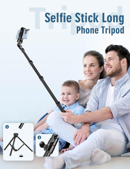 Phone Tripod, 85" Tripod for Cell Phone iPhone with Gooseneck, Aluminum Tripods Stand for Video Recording Photo Vlog, Travel Cellphone Tripod with Remote Compatible with iPhone Android（US）