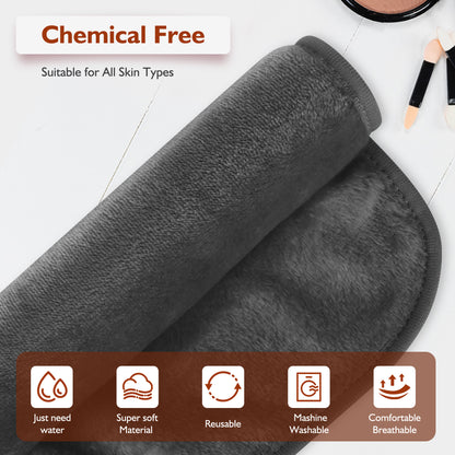 Makeup Remover Cloth, Microfiber Flannel Face Cloth 6pcs Reusable Facial Cleansing Cloth for All Skin Types Make Up Removing(20x40 cm, Grey（EU）