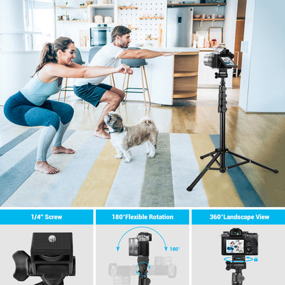 Nineigh Phone Tripod Stand, 72" Selfie Stick Tripod Portable Travel Tripods, Aluminum Hose Phone Stand Tripod for Video Recording Photo Vlog Compatible with iPhone Plus iPad Cellphone Cameras(USA)