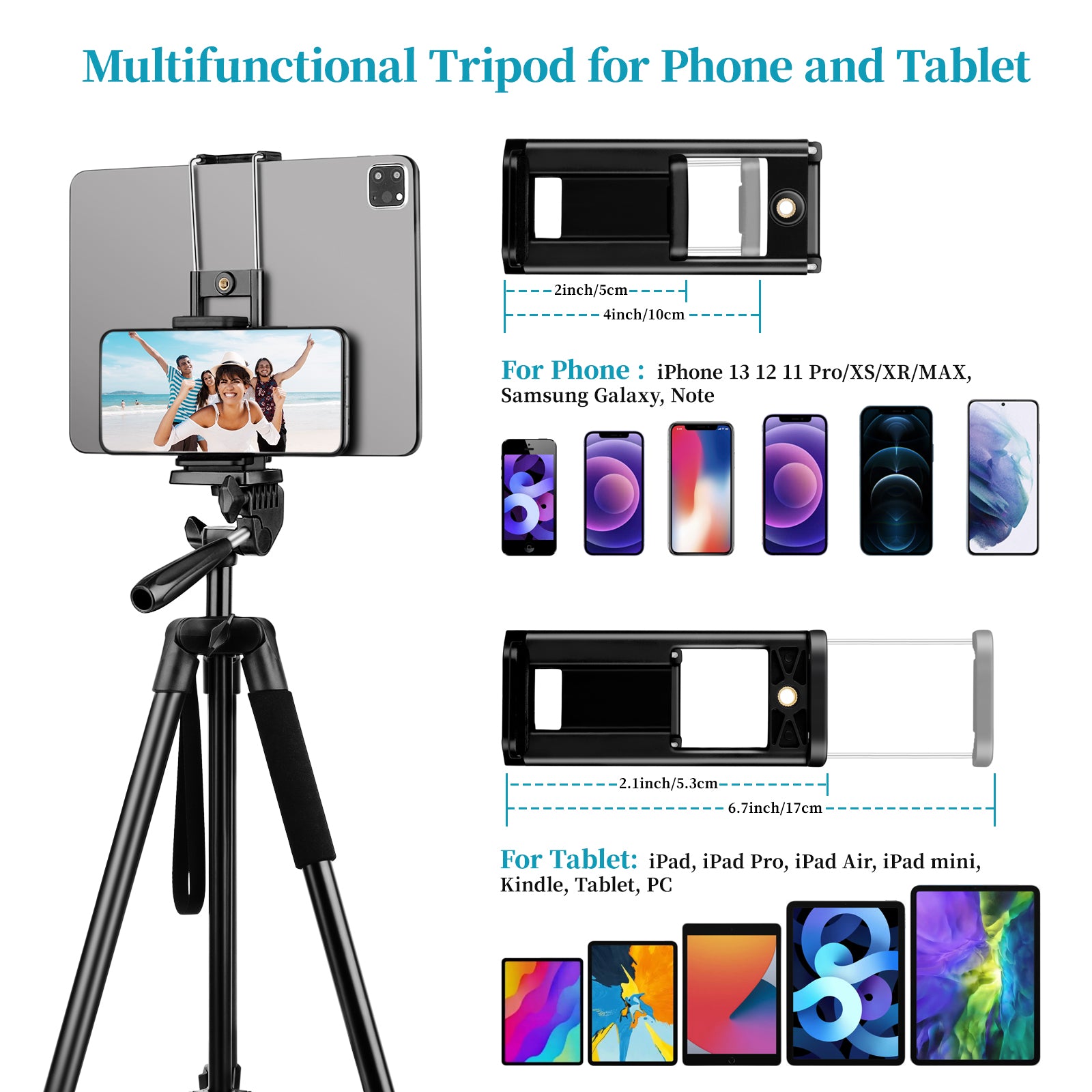  Nineigh Trípode para cámara, trípode de 67 pulgadas para  teléfono con control remoto, soporte de trípode para cámara de video para  iPhone iPad, trípode de teléfono celular, compatible con iPad Pro 