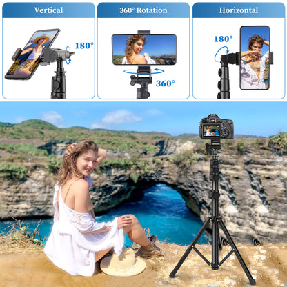 Phone Tripod, 70" Selfie Stick Tripod Stand Cell Phone Tripods with Remote Phone Holder Carry Bag, Aluminum Alloy Selfie Stick Tripods, Compatible with iPhone Samsung GoPro Smartphone(US)