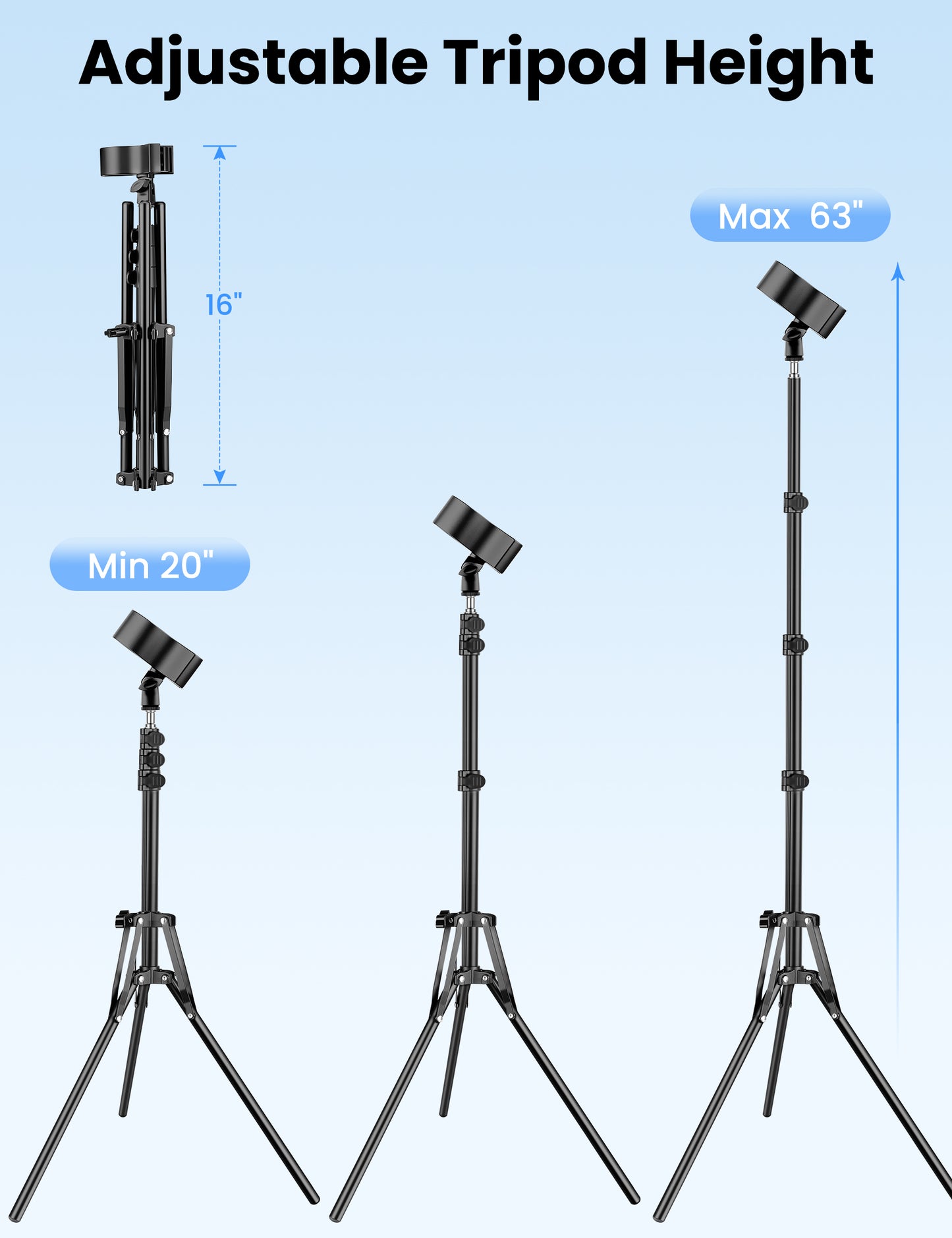 Hair Dryer Stand Hands Free, 20-63 Inch Adjustable Hair Dryer Holder with Tripod & Universal Clip, Blow Dryer Stand for Bathroom Salon Home, Perfect for Long Hair & Stylists(US)