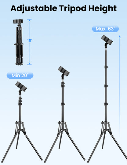 Hair Dryer Stand Hands Free, 20-63 Inch Adjustable Hair Dryer Holder with Tripod & Universal Clip, Blow Dryer Stand for Bathroom Salon Home, Perfect for Long Hair & Stylists(US)