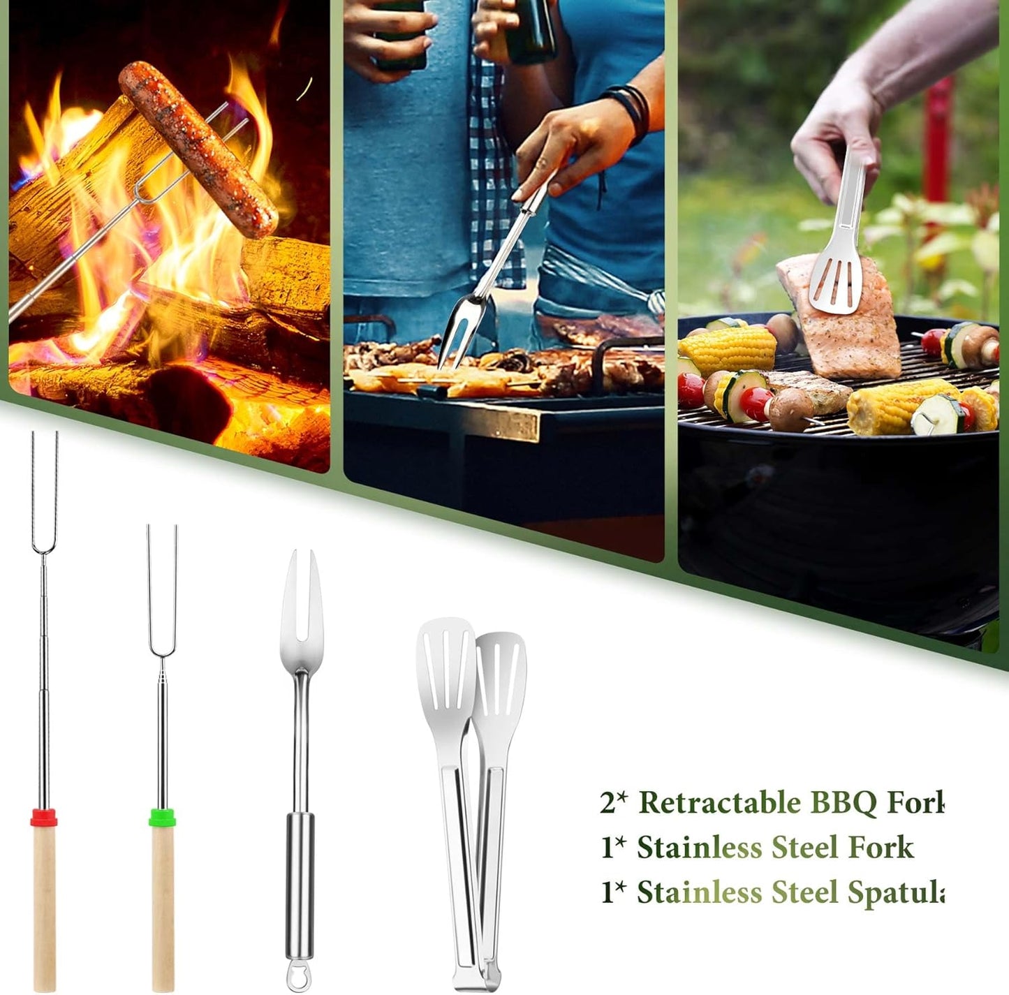 Camping Cooking Utensils Set, Stainless Steel Grill Tools, Camping BBQ Cookware Gear and Equipment for Travel Tenting RV Van Picnic Portable Kitchen Essentials Accessories(US)