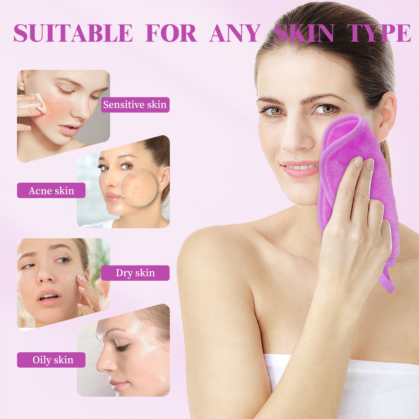 15 Pack Microfibre Face Cloth, 15 x 15 cm Makeup Remover Cloth Reusable Face Cloths for Cleansing, Ultra Soft Makeup Remover Pads for Daily Travel Cosmetic Erase, Purple(EU