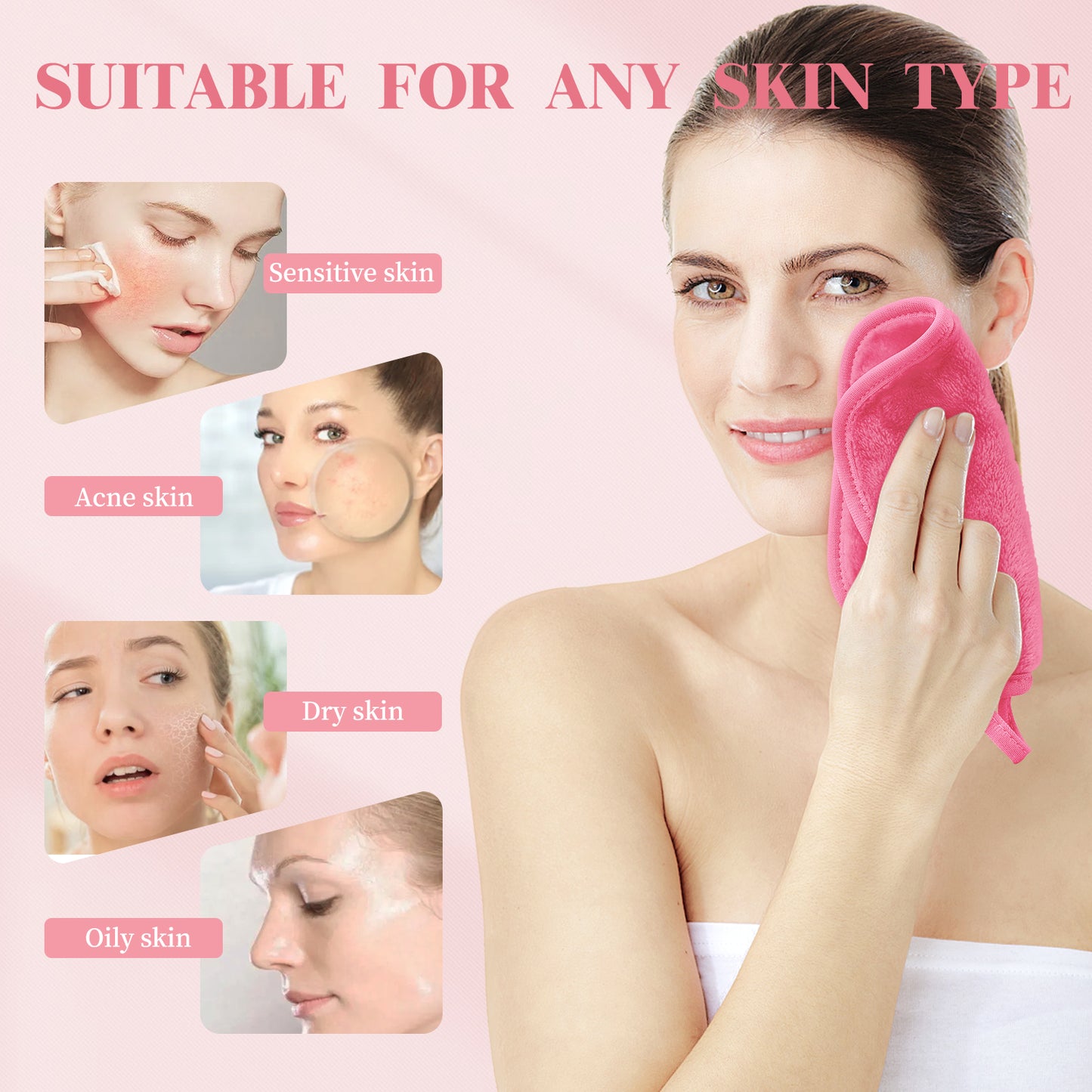 15 Pack Microfibre Face Cloth, 15 x 15 cm Makeup Remover Cloth Reusable Face Cloths for Cleansing, Ultra Soft Makeup Remover Pads for Daily Travel Cosmetic Erase, Pink(EU)