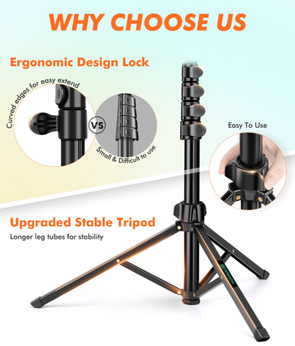 71" Tripod for iPhone, Phone Tripod Selfie Stick with Remote, Cell Phone Tripods & Tall Travel Tripods for Recording Video Selfies Photo, Compatible with iPhone 17 16 15 14 Pro Max 13 Android(US)