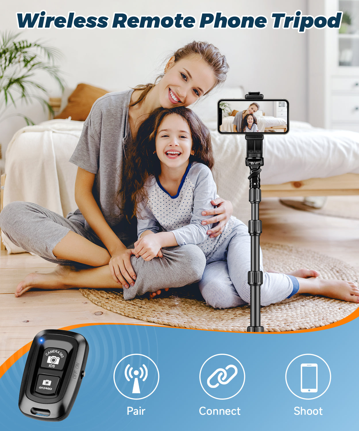 Nineigh 75'' Phone Tripod for iPhone, Lightweight Mobile Phone Tripod Stand for Filming, Extendable Selfie Tripod for Smartphone with Remote, Compatible with iOS/Andriod/Small Camera(EU)