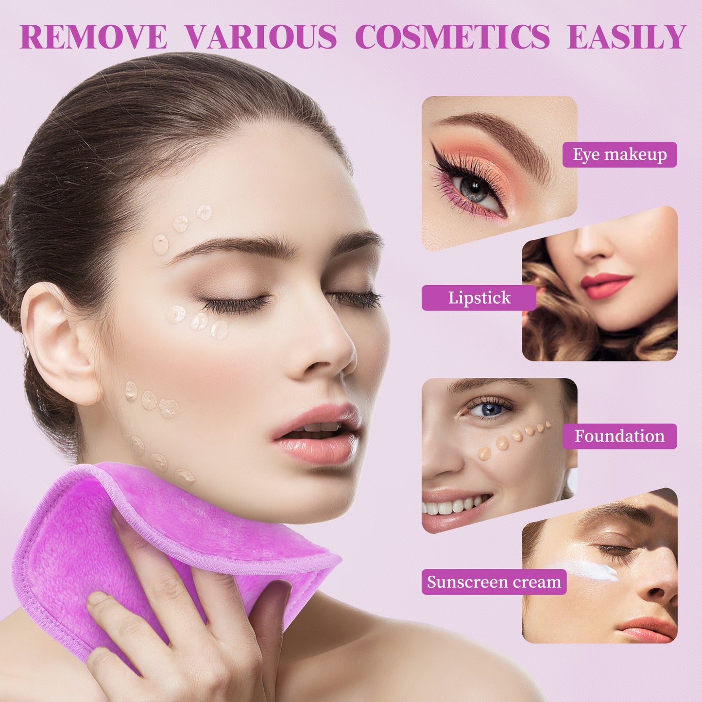 15 Pack Microfibre Face Cloth, 15 x 15 cm Makeup Remover Cloth Reusable Face Cloths for Cleansing, Ultra Soft Makeup Remover Pads for Daily Travel Cosmetic Erase, Purple(EU