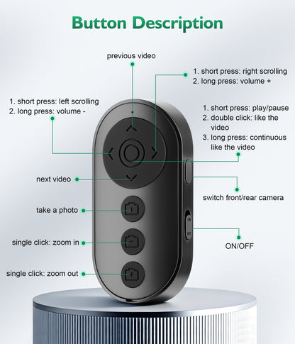Phone Stand with Remote Wireless Remote Control, Phone Camera Remote Shutter Zoom Front/Rear Camera Switch for iPhone iPad Android Cellphone, Scrolling Remotes for TikTok, Kindle App, Photo, Video(US)